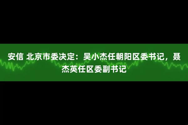 安信 北京市委决定：吴小杰任朝阳区委书记，聂杰英任区委副书记